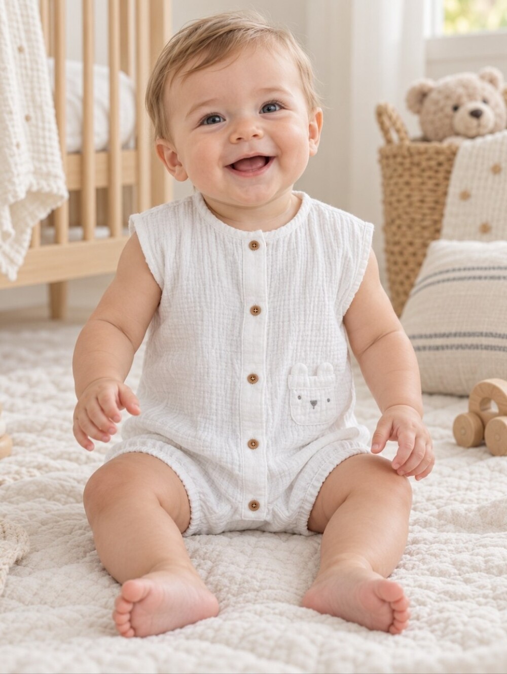 The White Company white crinkle cotton romper | 6-9m